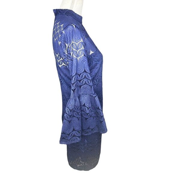 Trina Turk Lace Overlay Navy Blue Mini Dress Bell 3/4 Sleeve Sz 4 Holidays - Picture 3 of 9